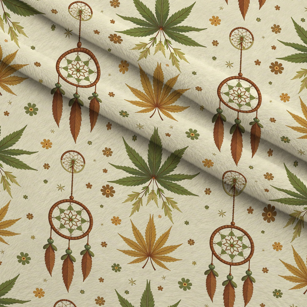 Hemp Dreamcatcher Pattern 12 Fleece Fabric — fleece fabric folded close-up preview (mv-fleece-v1:lying)