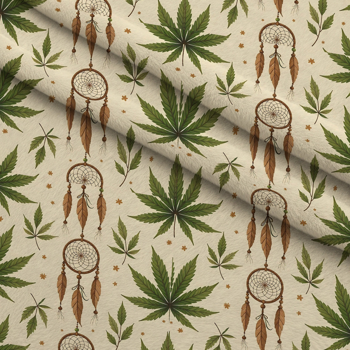Hemp Dreamcatcher Pattern 2 Fleece Fabric — fleece fabric folded close-up preview (mv-fleece-v1:lying)