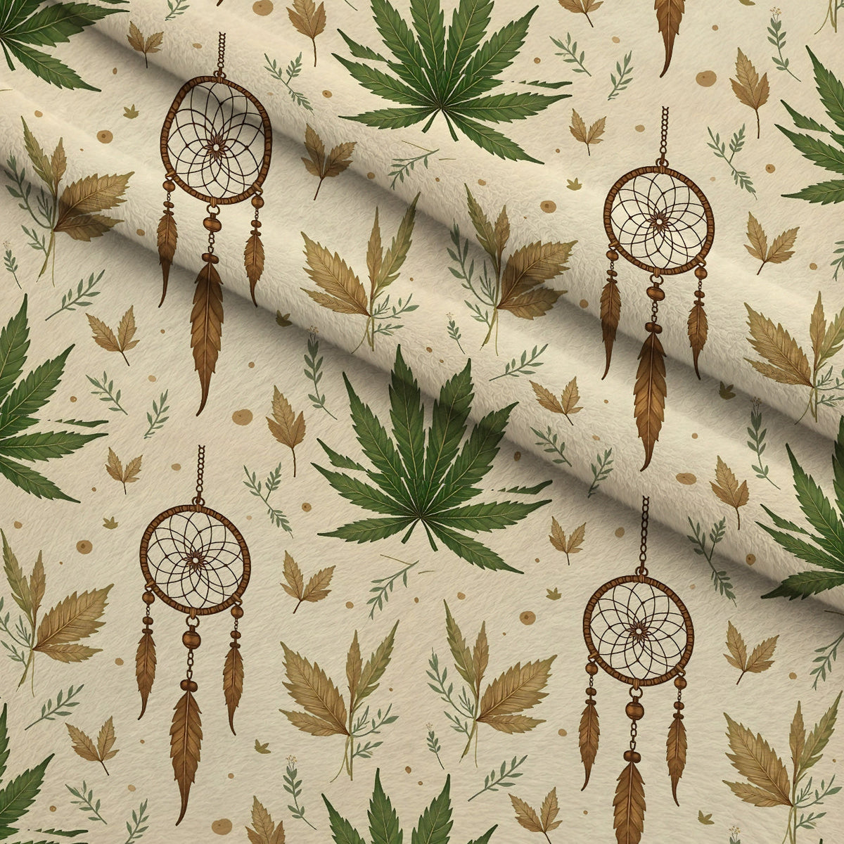 Hemp Dreamcatcher Pattern 4 Fleece Fabric — fleece fabric folded close-up preview (mv-fleece-v1:lying)