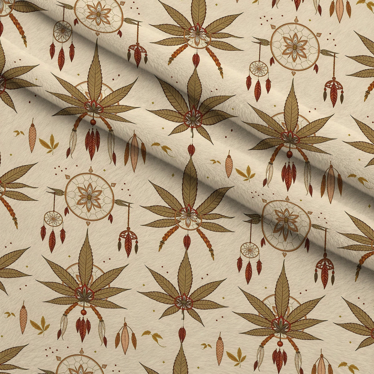 Hemp Dreamcatcher Pattern 5 Fleece Fabric — fleece fabric folded close-up preview (mv-fleece-v1:lying)