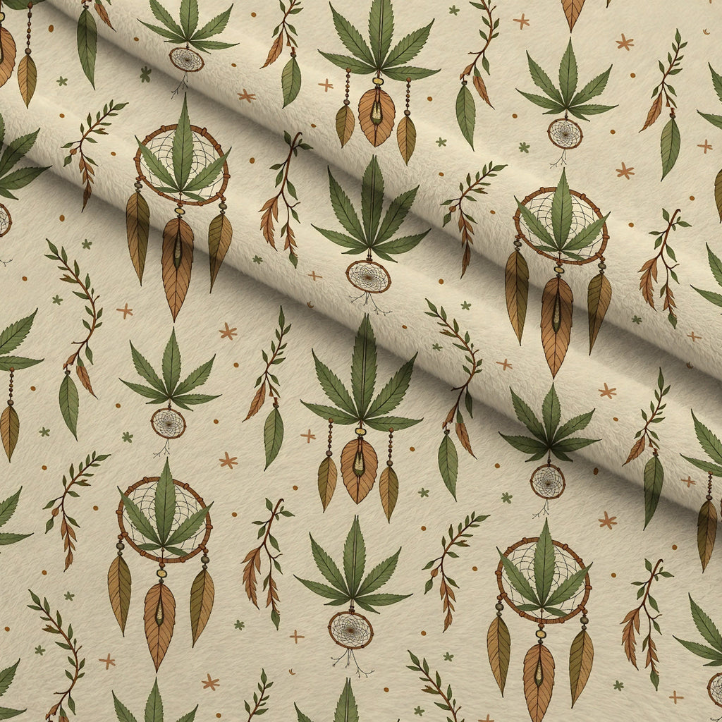 Hemp Dreamcatcher Pattern 6 Fleece Fabric — fleece fabric folded close-up preview (mv-fleece-v1:lying)