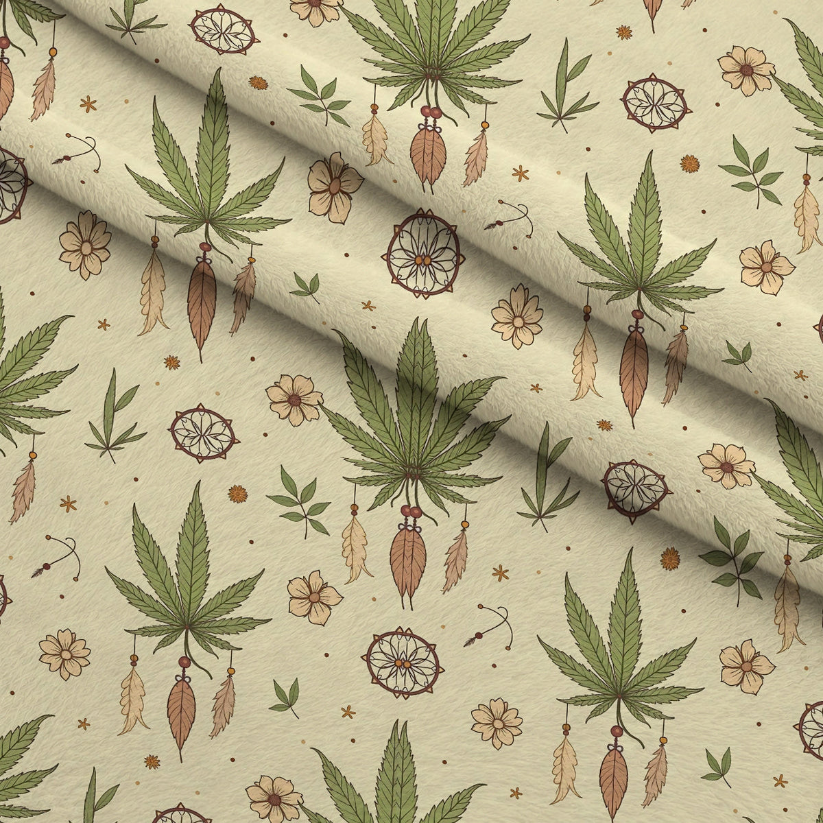 Hemp Dreamcatcher Pattern 7 Fleece Fabric — fleece fabric folded close-up preview (mv-fleece-v1:lying)