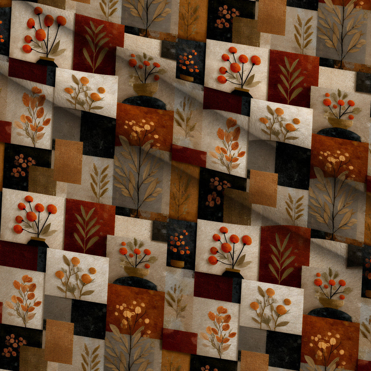 Herbarium Quilt Pattern 1 Fleece Fabric — fleece fabric folded close-up preview (mv-fleece-v1:lying)