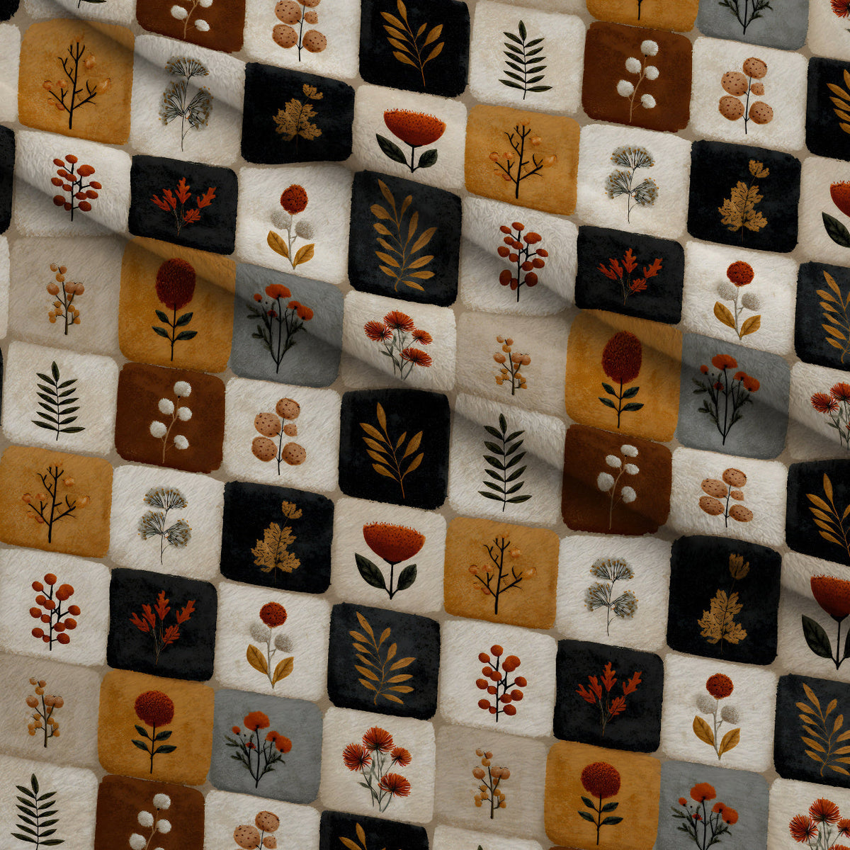 Herbarium Quilt Pattern 2 Fleece Fabric — fleece fabric folded close-up preview (mv-fleece-v1:lying)