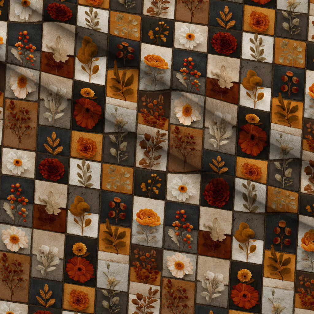 Herbarium Quilt Pattern 3 Fleece Fabric — fleece fabric folded close-up preview (mv-fleece-v1:lying)
