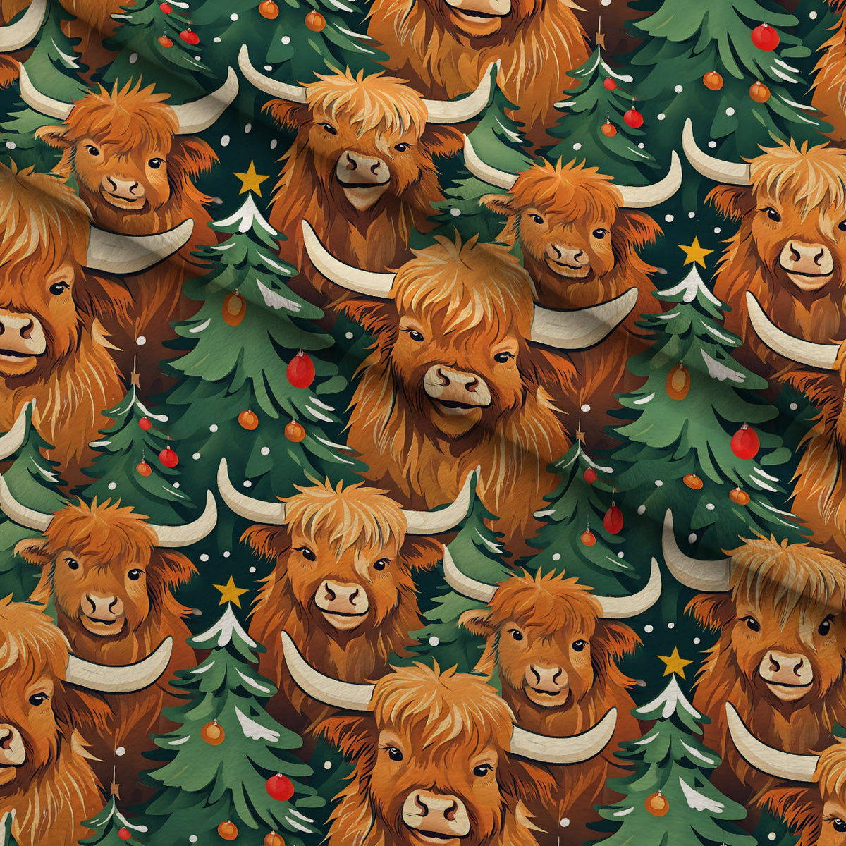 Highland Christmas Cows Fleece Fabric — fleece fabric folded close-up preview (mv-fleece-v1:lying)