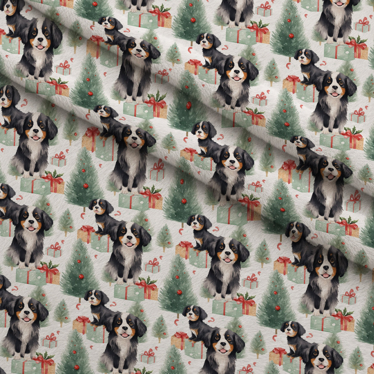 Holiday Pups Pattern 11 Fleece Fabric — fleece fabric folded close-up preview (mv-fleece-v1:lying)