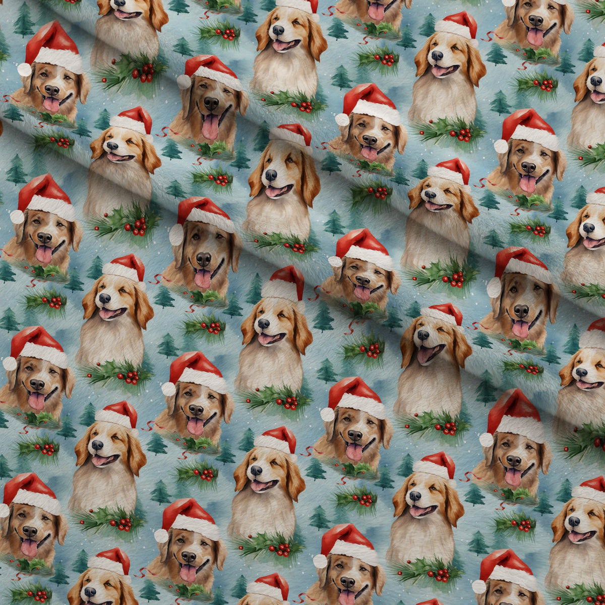 Holiday Pups Pattern 2 Fleece Fabric — fleece fabric folded close-up preview (mv-fleece-v1:lying)