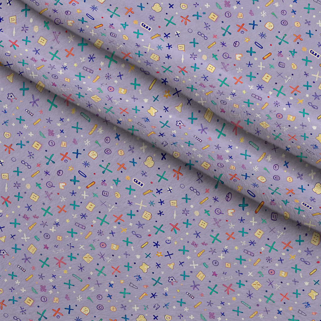 Homework Doodles Pattern 1 Fleece Fabric — fleece fabric folded close-up preview (mv-fleece-v1:lying)
