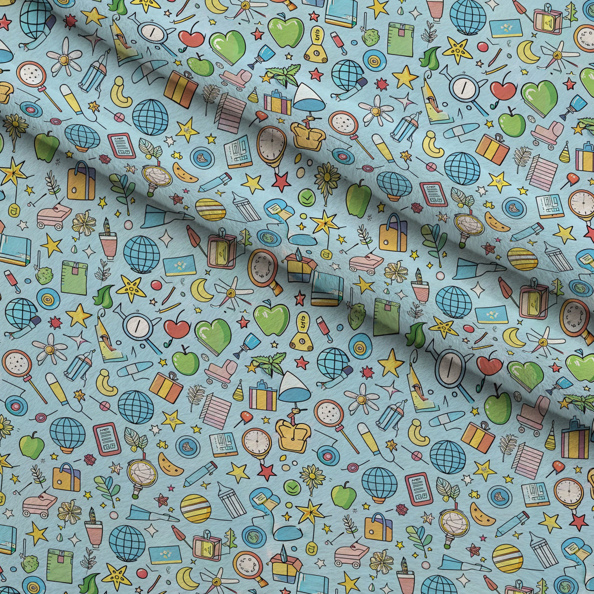 Homework Doodles Pattern 13 Fleece Fabric — fleece fabric folded close-up preview (mv-fleece-v1:lying)