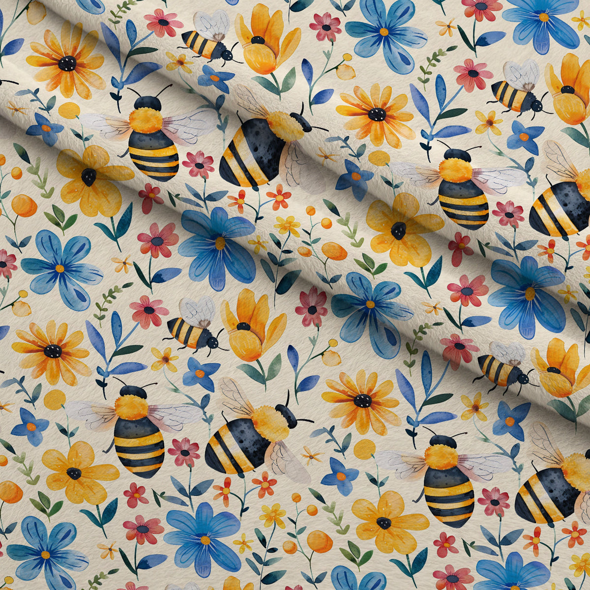 Honey Meadow Pattern 1 Fleece Fabric — fleece fabric folded close-up preview (mv-fleece-v1:lying)