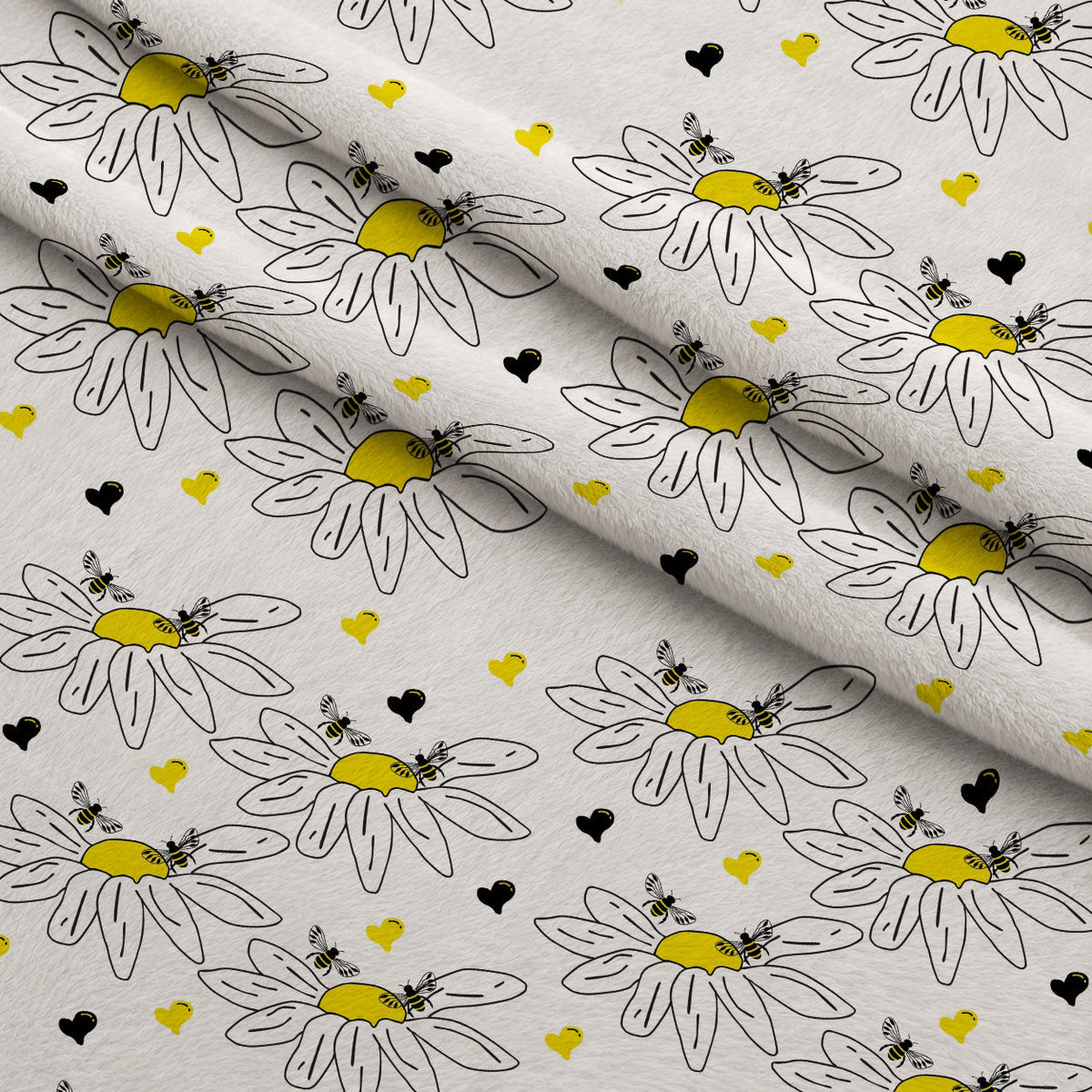 Honeybee Hearts Pattern 14 Fleece Fabric — fleece fabric folded close-up preview (mv-fleece-v1:lying)