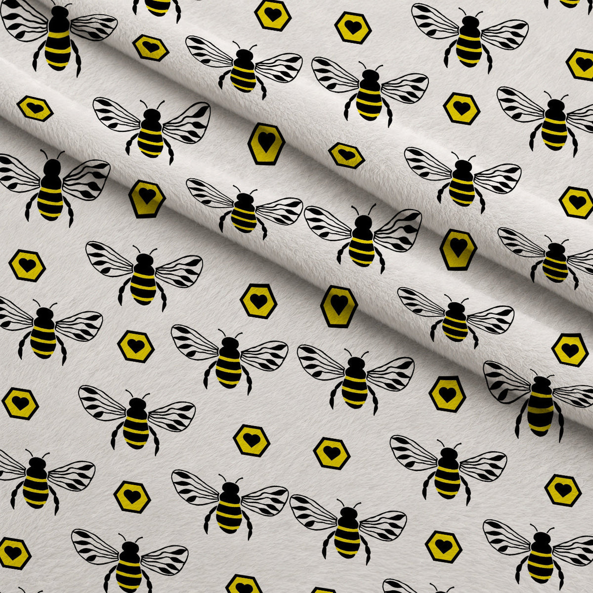 Honeybee Hearts Pattern 2 Fleece Fabric — fleece fabric folded close-up preview (mv-fleece-v1:lying)
