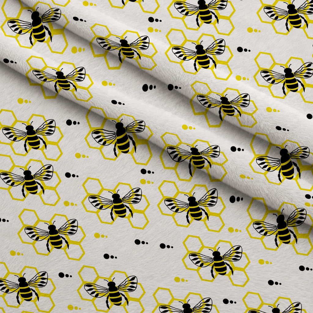 Honeybee Hearts Pattern 3 Fleece Fabric — fleece fabric folded close-up preview (mv-fleece-v1:lying)