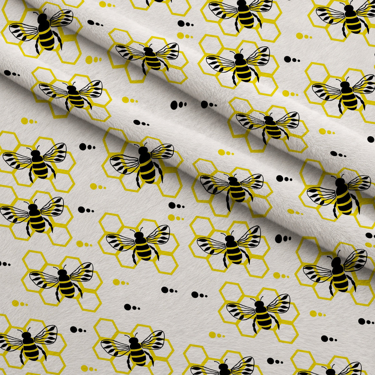 Honeybee Hearts Pattern 3 Fleece Fabric — fleece fabric folded close-up preview (mv-fleece-v1:lying)