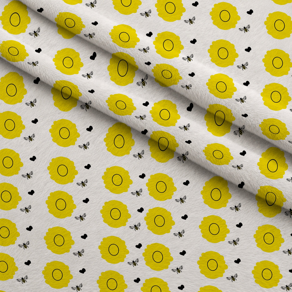 Honeybee Hearts Pattern 4 Fleece Fabric — fleece fabric folded close-up preview (mv-fleece-v1:lying)