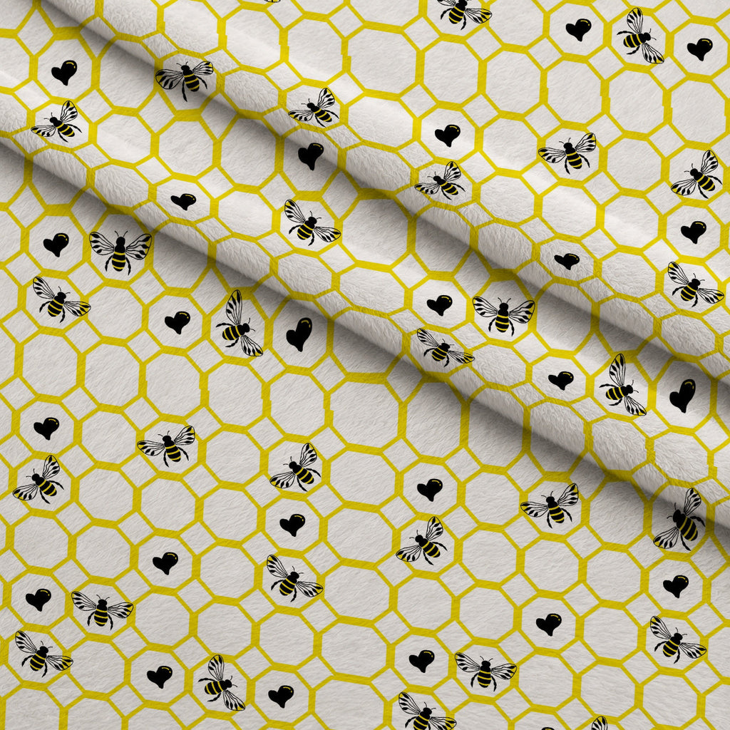 Honeybee Hearts Pattern 5 Fleece Fabric — fleece fabric folded close-up preview (mv-fleece-v1:lying)