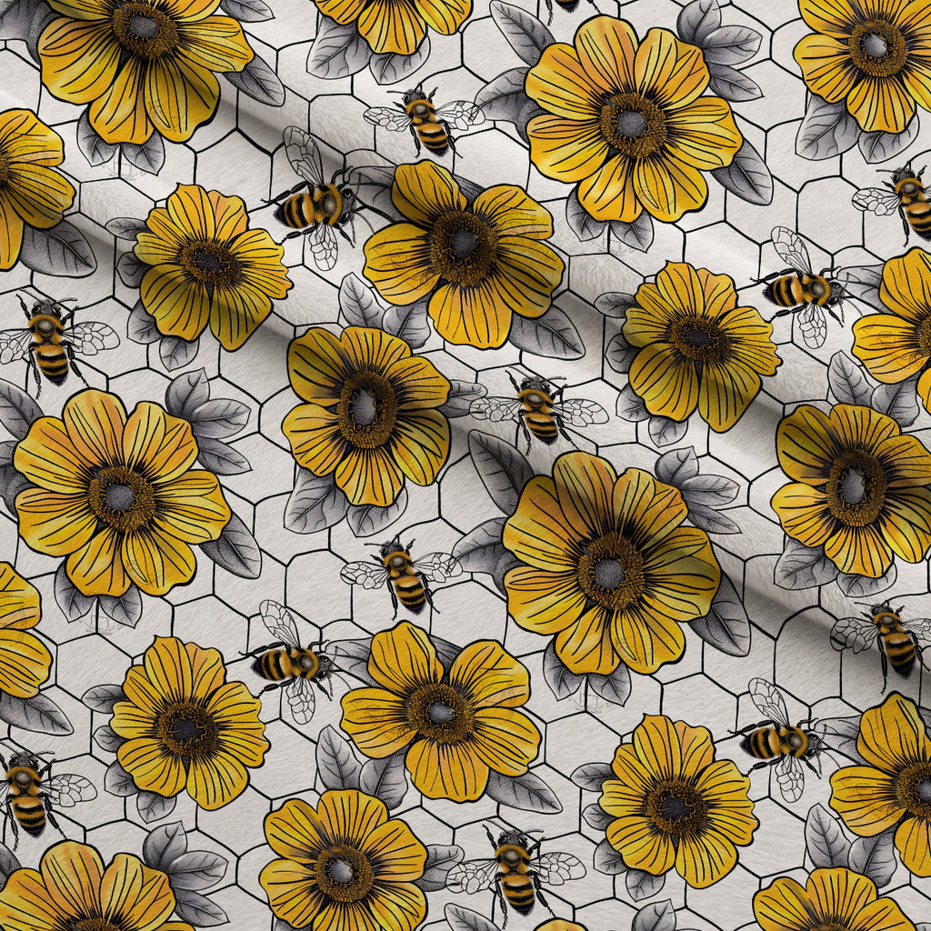 Honeycomb Blooms Pattern 1 Fleece Fabric — fleece fabric folded close-up preview (mv-fleece-v1:lying)