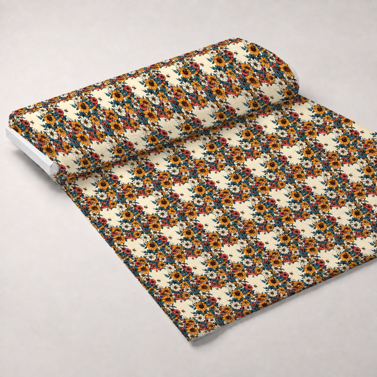 Honeycomb Blooms Pattern 14 Fleece Fabric — fleece fabric unrolled bolt preview (mv-fleece-v1:bolt)