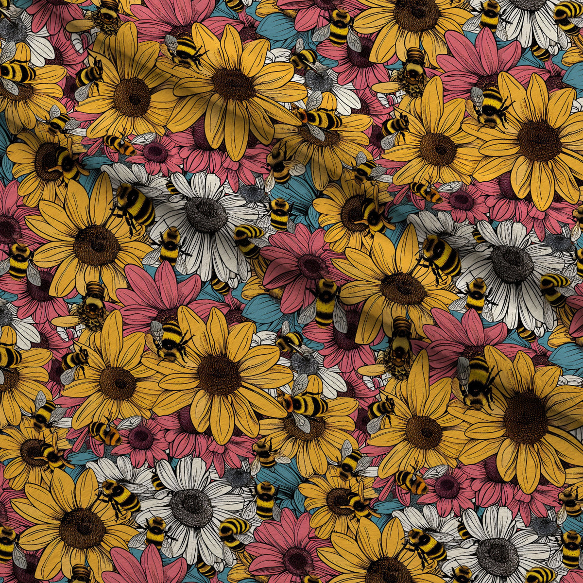 Honeycomb Blooms Pattern 16 Fleece Fabric — fleece fabric folded close-up preview (mv-fleece-v1:lying)