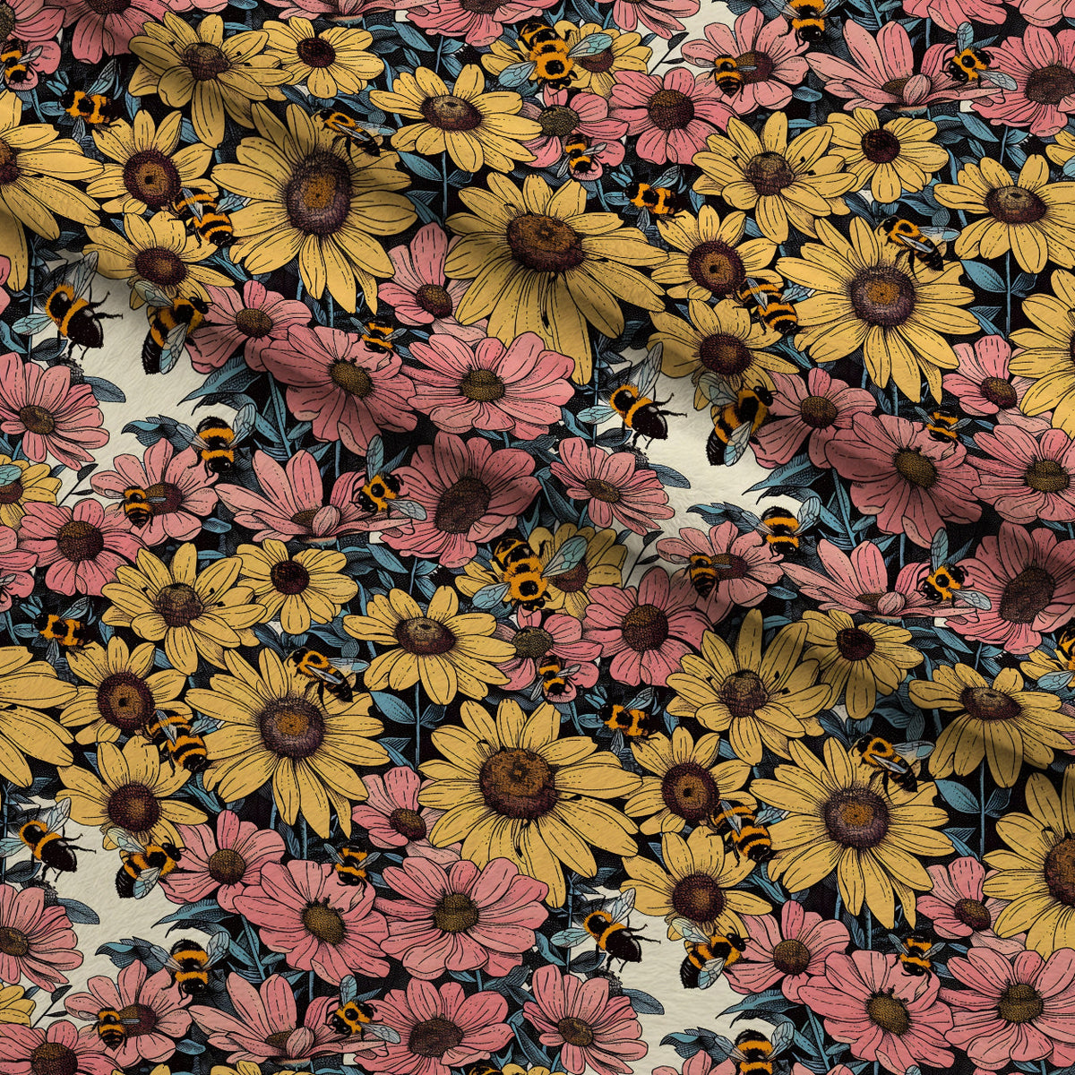 Honeycomb Blooms Pattern 17 Fleece Fabric — fleece fabric folded close-up preview (mv-fleece-v1:lying)