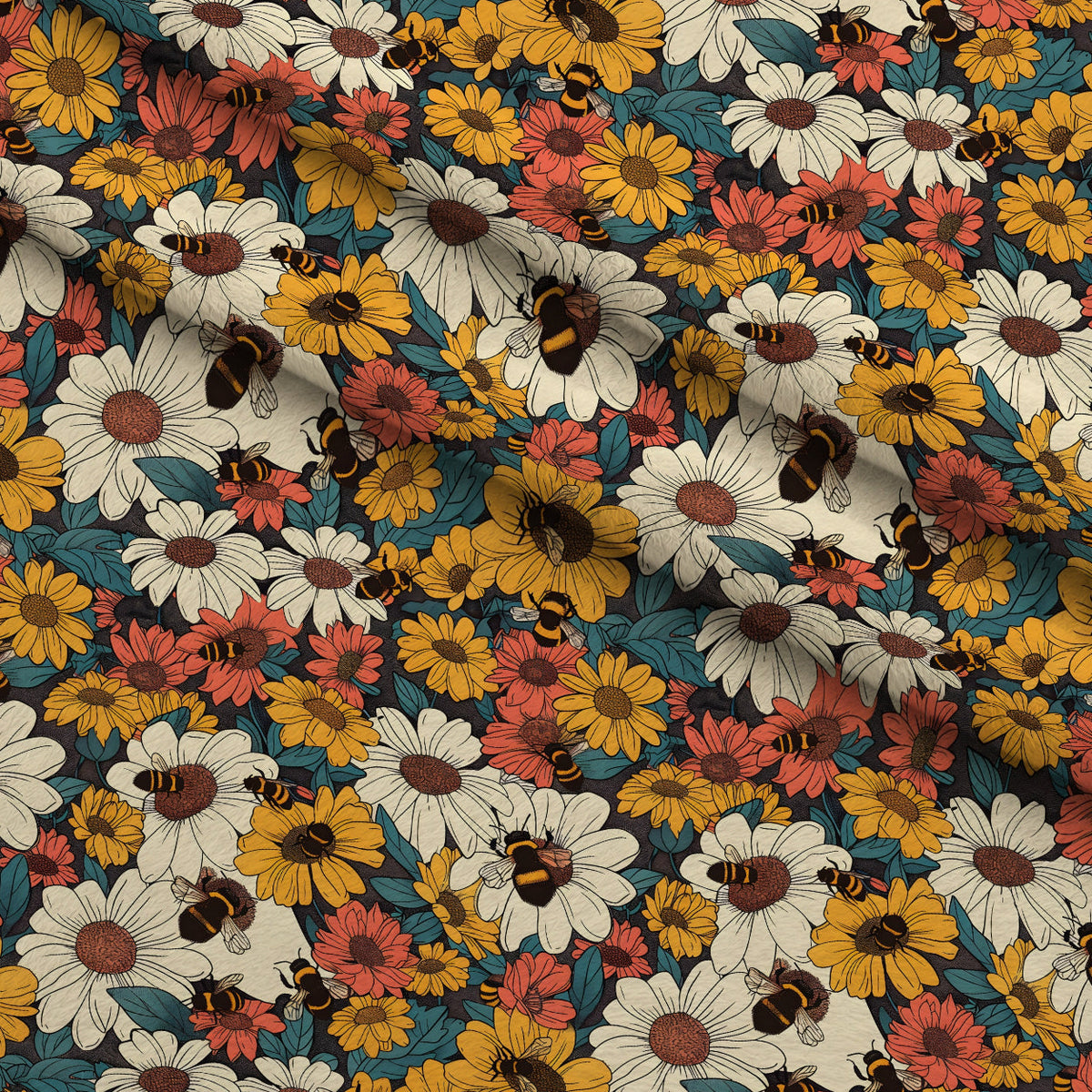 Honeycomb Blooms Pattern 18 Fleece Fabric — fleece fabric folded close-up preview (mv-fleece-v1:lying)