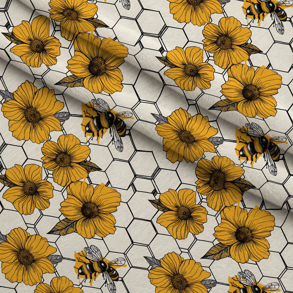 Honeycomb Blooms Pattern 19 Fleece Fabric — fleece fabric folded close-up preview (mv-fleece-v1:lying)