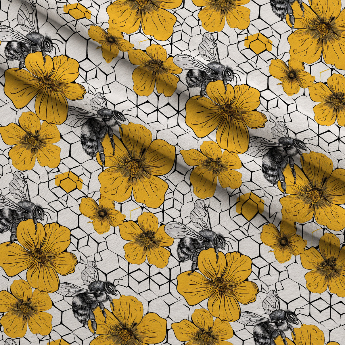 Honeycomb Blooms Pattern 20 Fleece Fabric — fleece fabric folded close-up preview (mv-fleece-v1:lying)