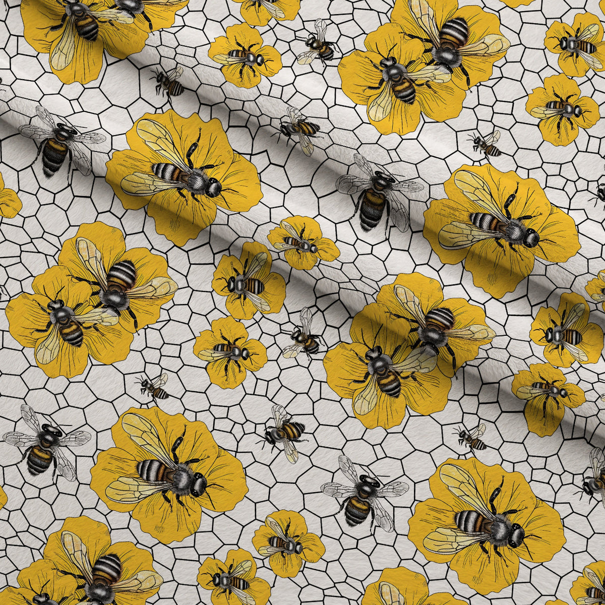 Honeycomb Blooms Pattern 21 Fleece Fabric — fleece fabric folded close-up preview (mv-fleece-v1:lying)