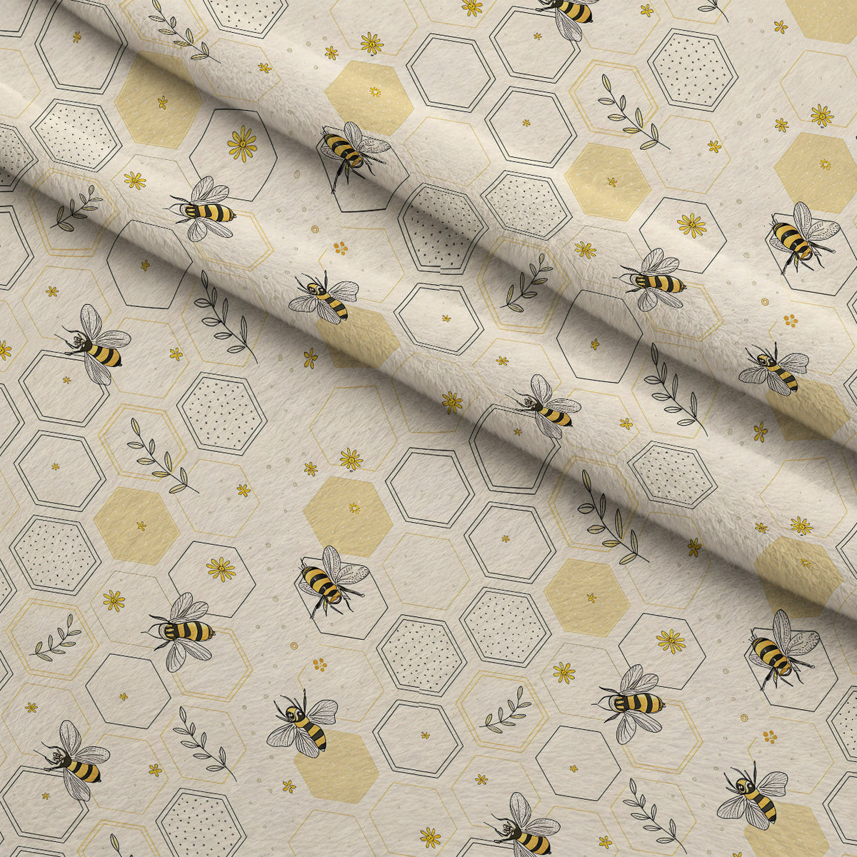 Honeycomb Harvest Pattern 12 Fleece Fabric — fleece fabric folded close-up preview (mv-fleece-v1:lying)