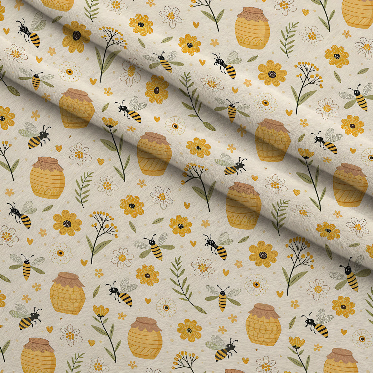 Honeycomb Harvest Pattern 22 Fleece Fabric — fleece fabric folded close-up preview (mv-fleece-v1:lying)