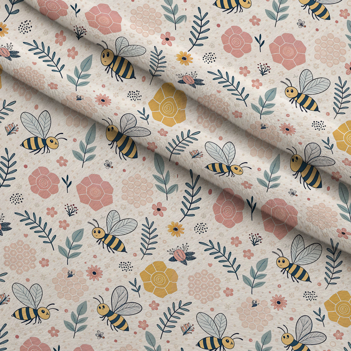 Honeycomb Harvest Pattern 5 Fleece Fabric — fleece fabric folded close-up preview (mv-fleece-v1:lying)