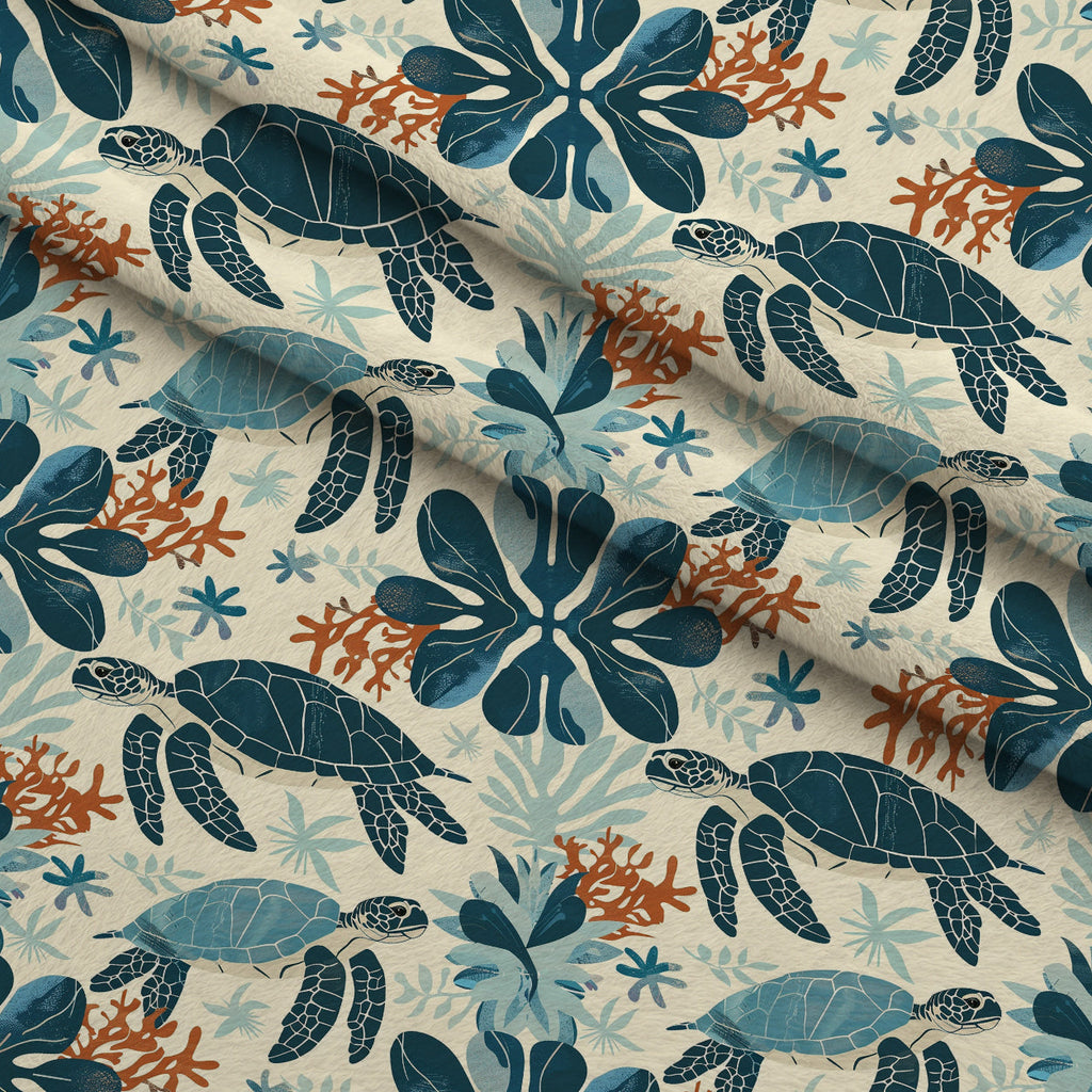 Honu Tides Pattern 3 Fleece Fabric — fleece fabric folded close-up preview (mv-fleece-v1:lying)