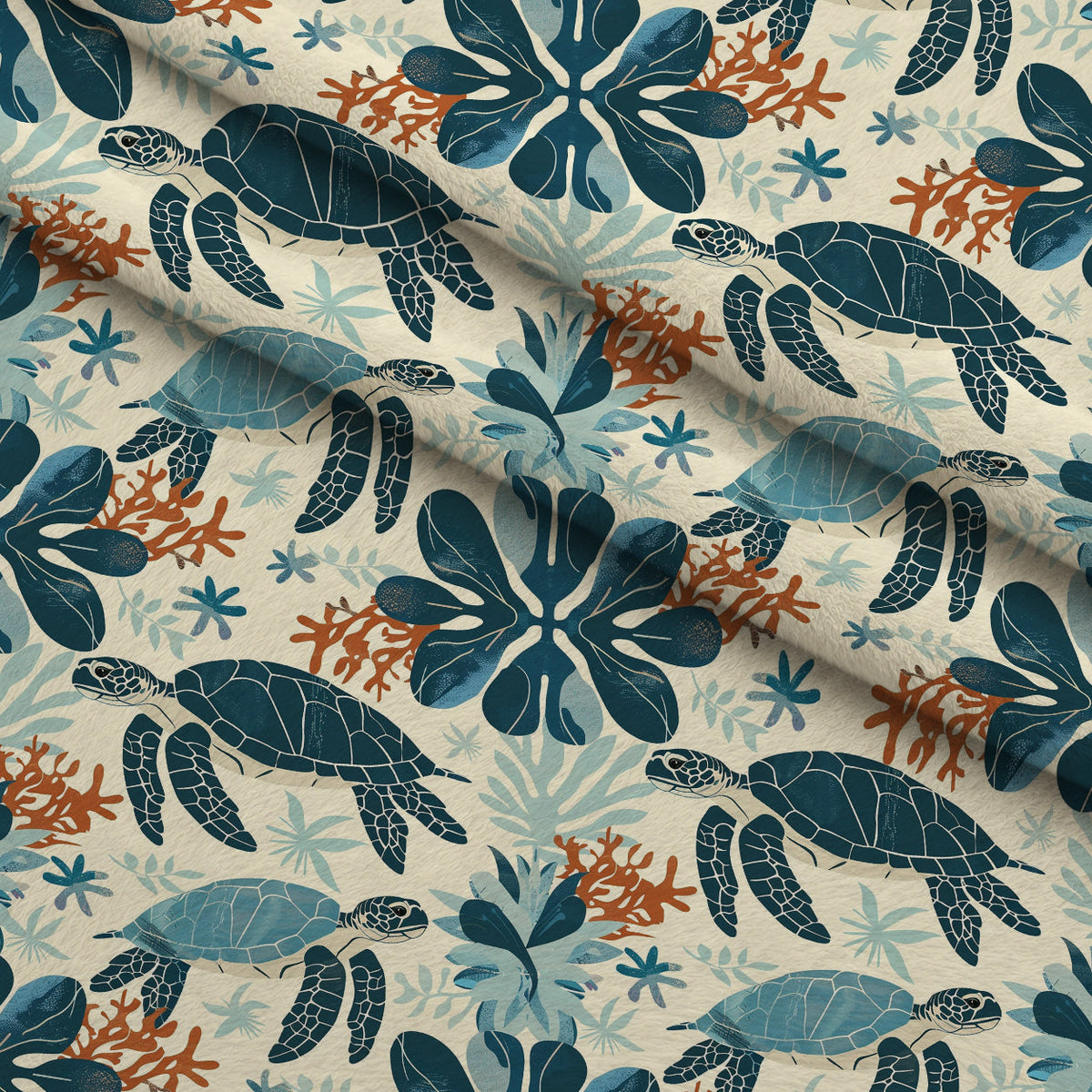 Honu Tides Pattern 3 Fleece Fabric — fleece fabric folded close-up preview (mv-fleece-v1:lying)