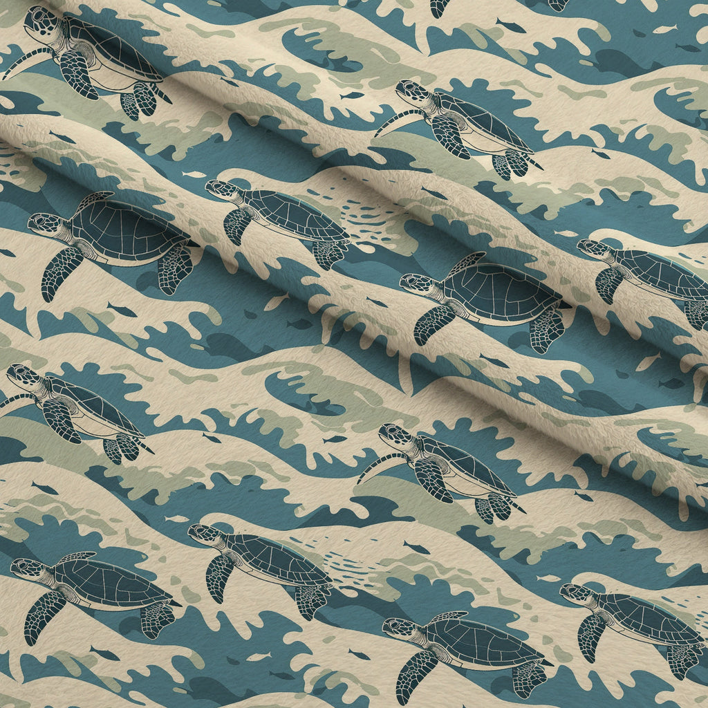 Honu Tides Pattern 4 Fleece Fabric — fleece fabric folded close-up preview (mv-fleece-v1:lying)