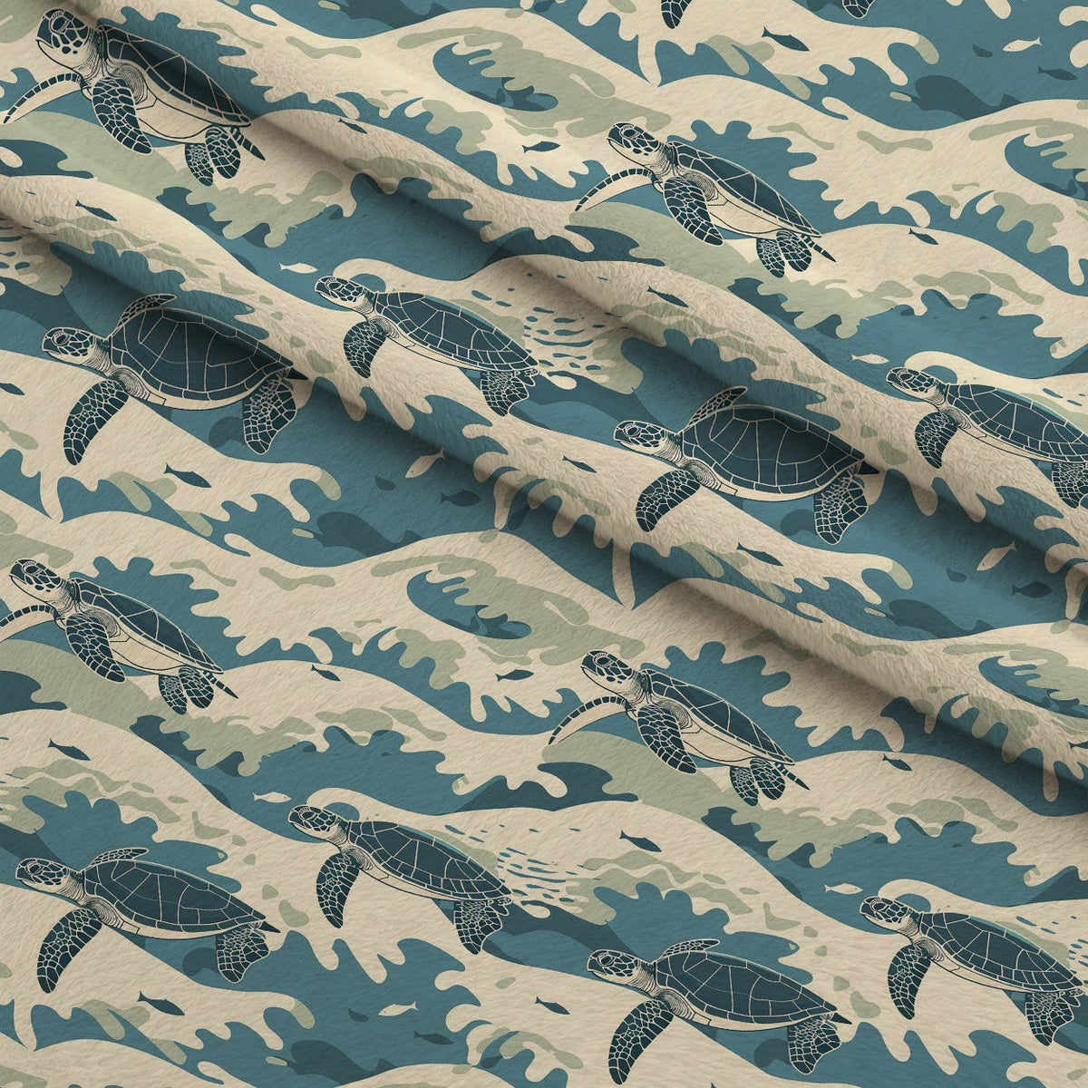 Honu Tides Pattern 4 Fleece Fabric — fleece fabric folded close-up preview (mv-fleece-v1:lying)