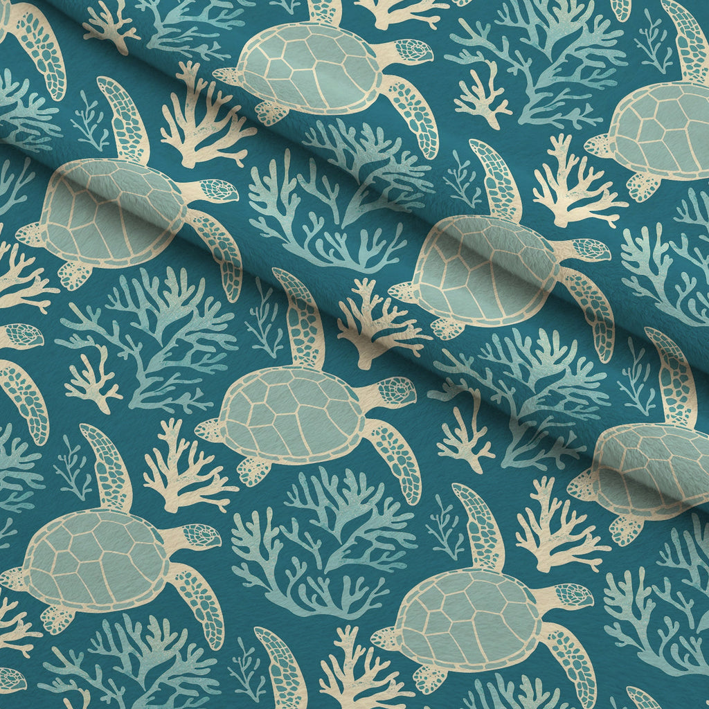 Honu Tides Pattern 7 Fleece Fabric — fleece fabric folded close-up preview (mv-fleece-v1:lying)