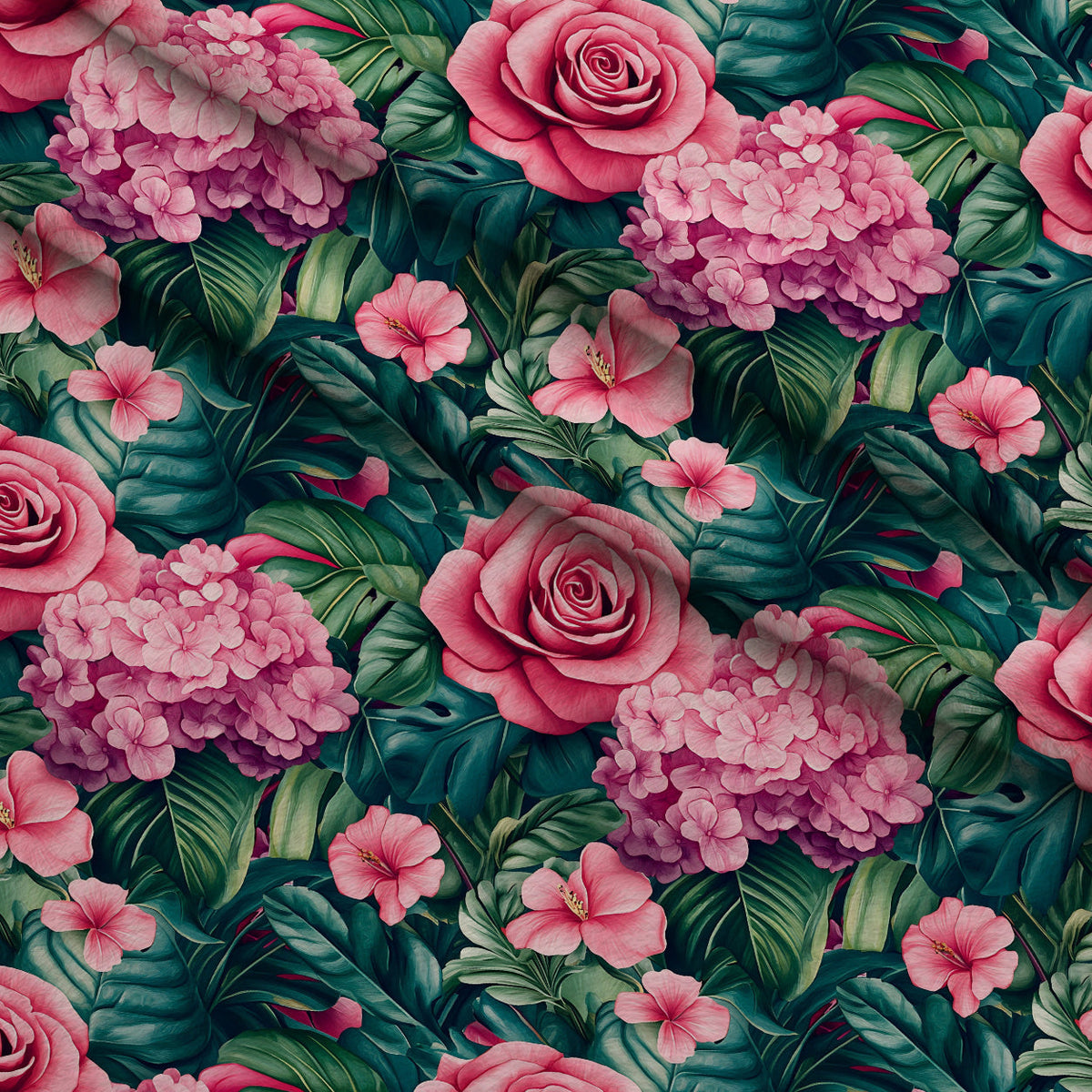 Hydrangea Jungle Pattern 10 Fleece Fabric — fleece fabric folded close-up preview (mv-fleece-v1:lying)