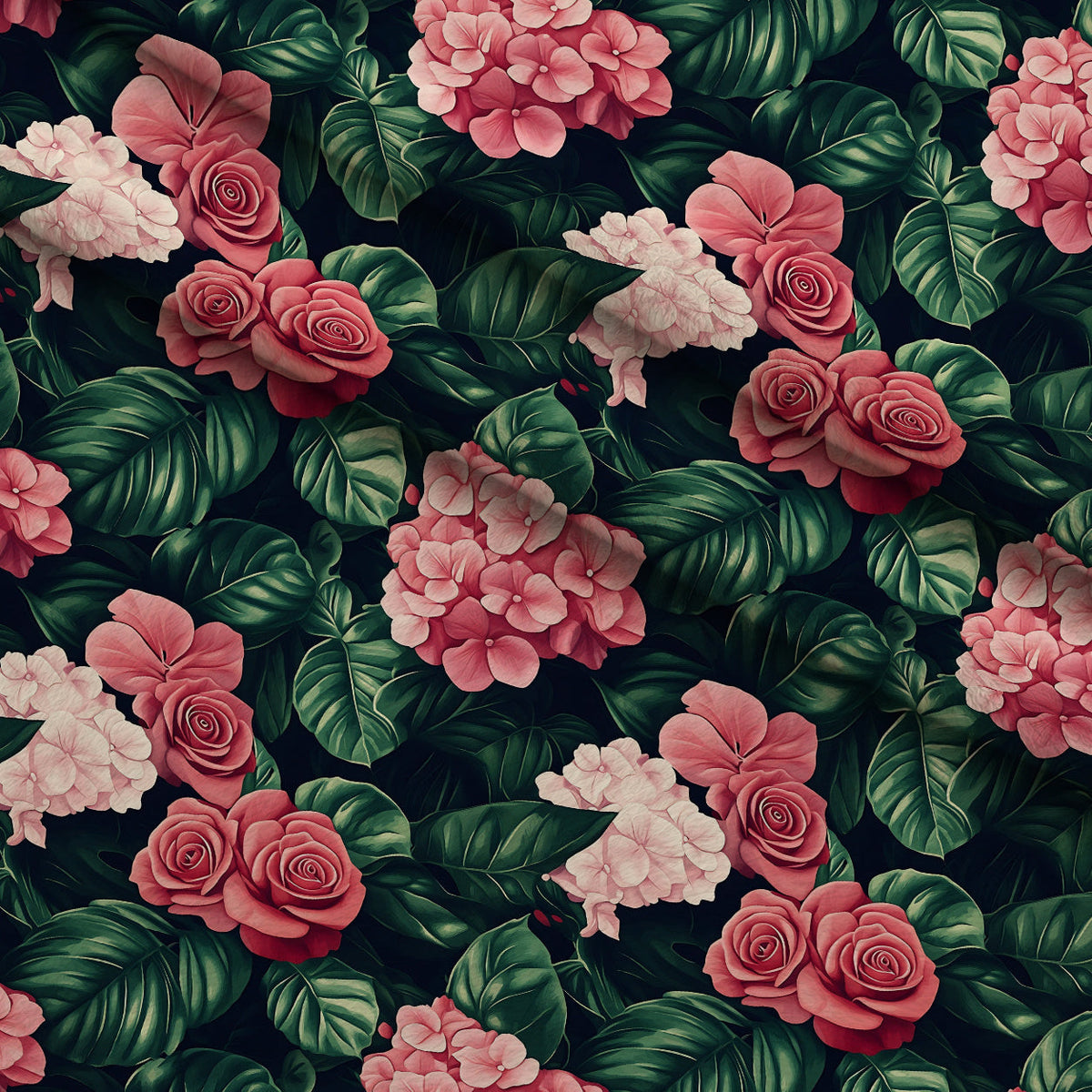 Hydrangea Jungle Pattern 11 Fleece Fabric — fleece fabric folded close-up preview (mv-fleece-v1:lying)