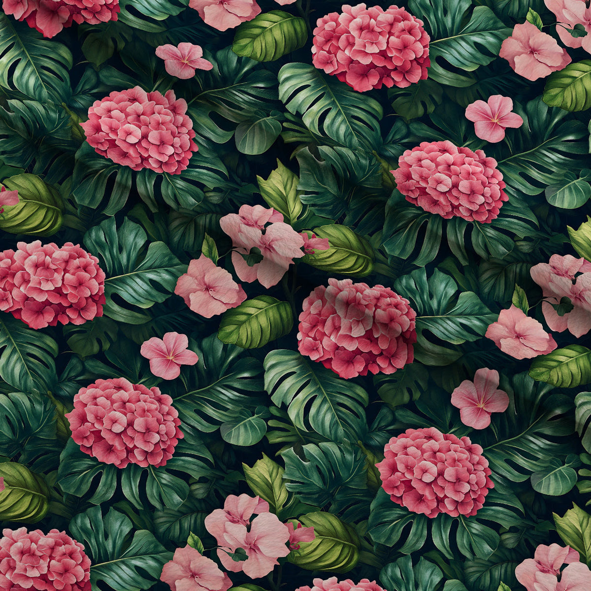 Hydrangea Jungle Pattern 12 Fleece Fabric — fleece fabric folded close-up preview (mv-fleece-v1:lying)