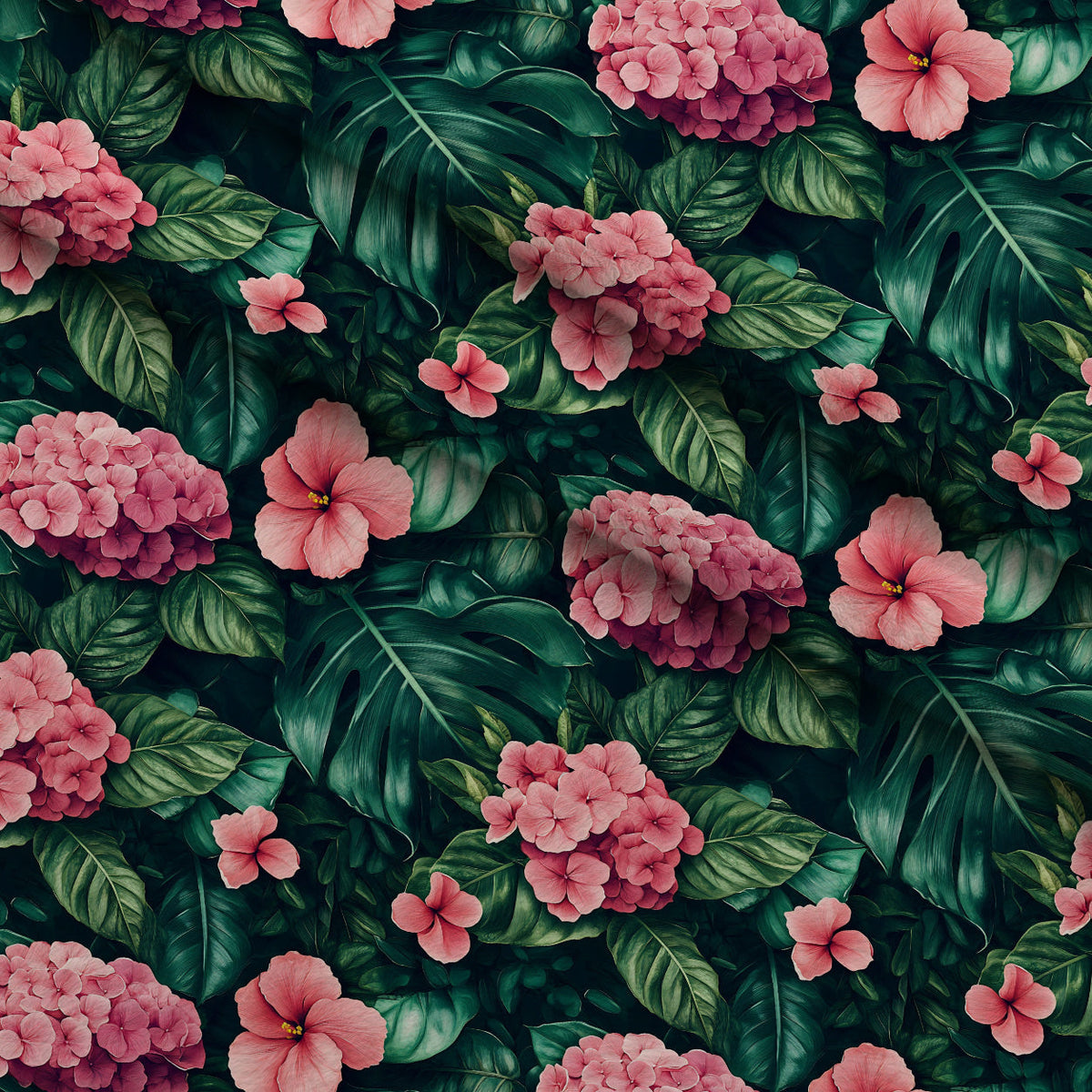 Hydrangea Jungle Pattern 13 Fleece Fabric — fleece fabric folded close-up preview (mv-fleece-v1:lying)