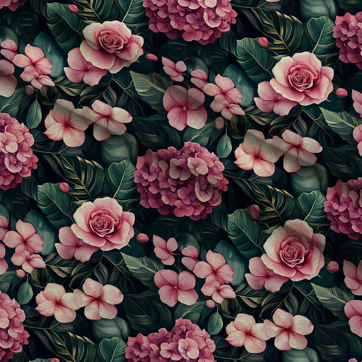 Hydrangea Jungle Pattern 15 Fleece Fabric — fleece fabric folded close-up preview (mv-fleece-v1:lying)