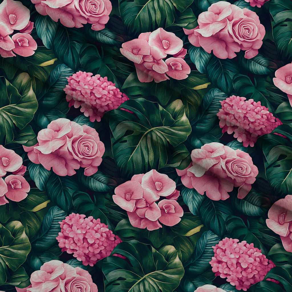Hydrangea Jungle Pattern 3 Fleece Fabric — fleece fabric folded close-up preview (mv-fleece-v1:lying)