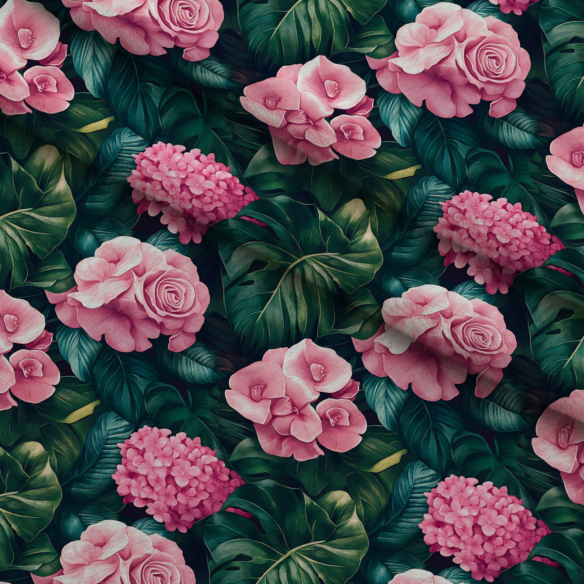 Hydrangea Jungle Pattern 3 Fleece Fabric — fleece fabric folded close-up preview (mv-fleece-v1:lying)