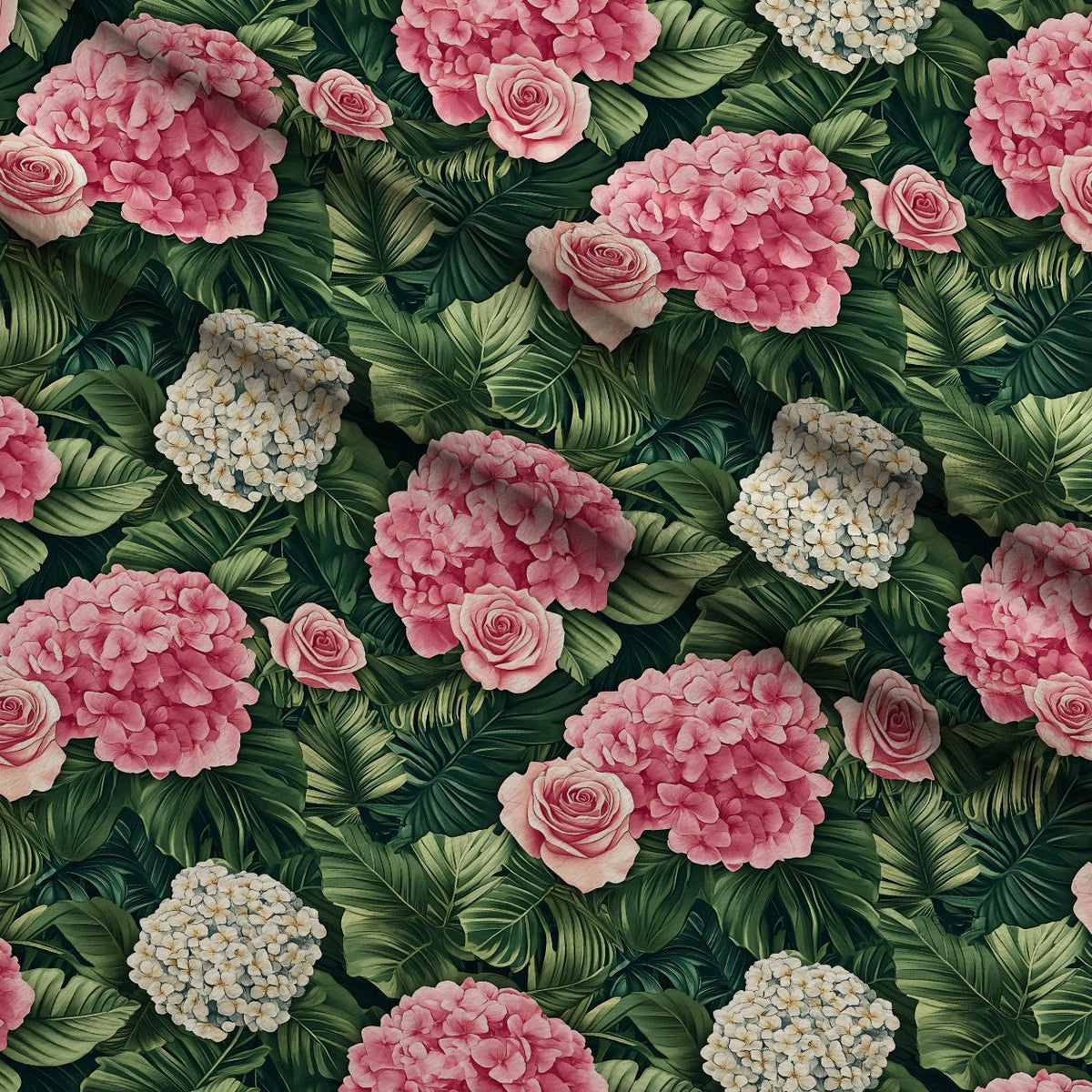 Hydrangea Jungle Pattern 4 Fleece Fabric — fleece fabric folded close-up preview (mv-fleece-v1:lying)