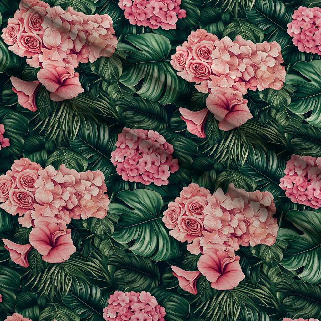 Hydrangea Jungle Pattern 5 Fleece Fabric — fleece fabric folded close-up preview (mv-fleece-v1:lying)