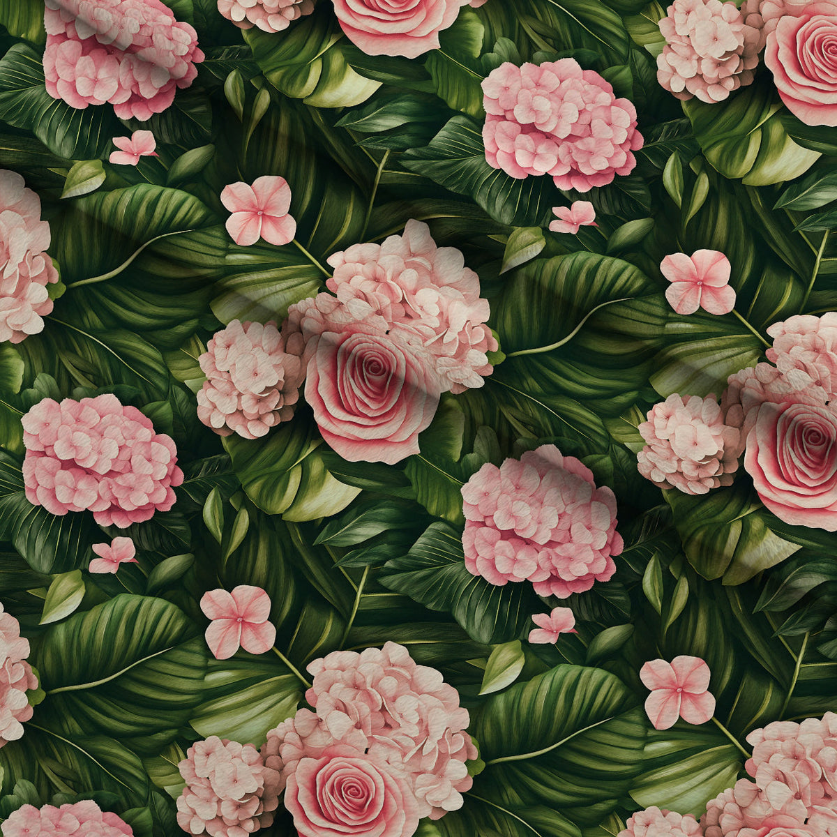 Hydrangea Jungle Pattern 6 Fleece Fabric — fleece fabric folded close-up preview (mv-fleece-v1:lying)