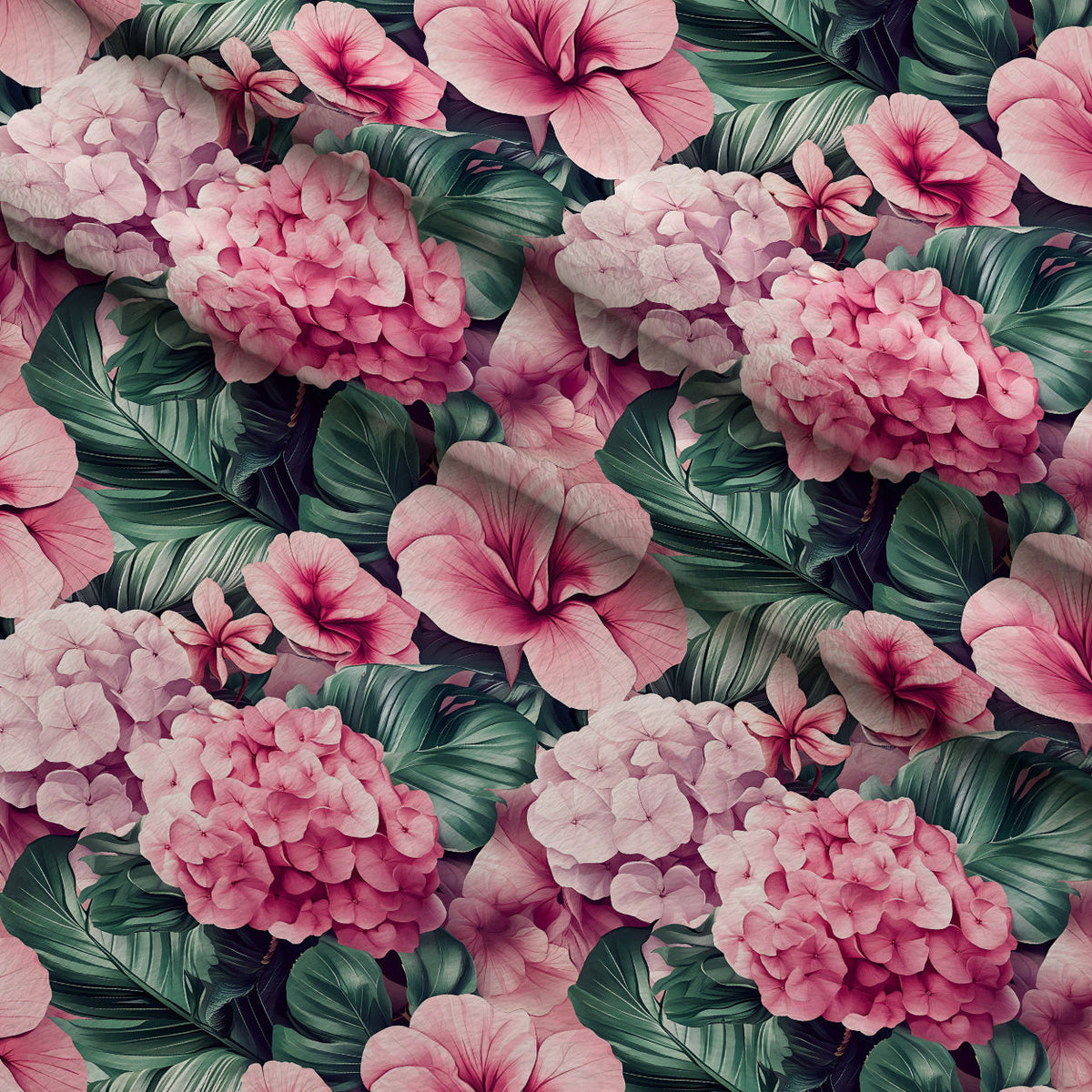 Hydrangea Jungle Pattern 9 Fleece Fabric — fleece fabric folded close-up preview (mv-fleece-v1:lying)