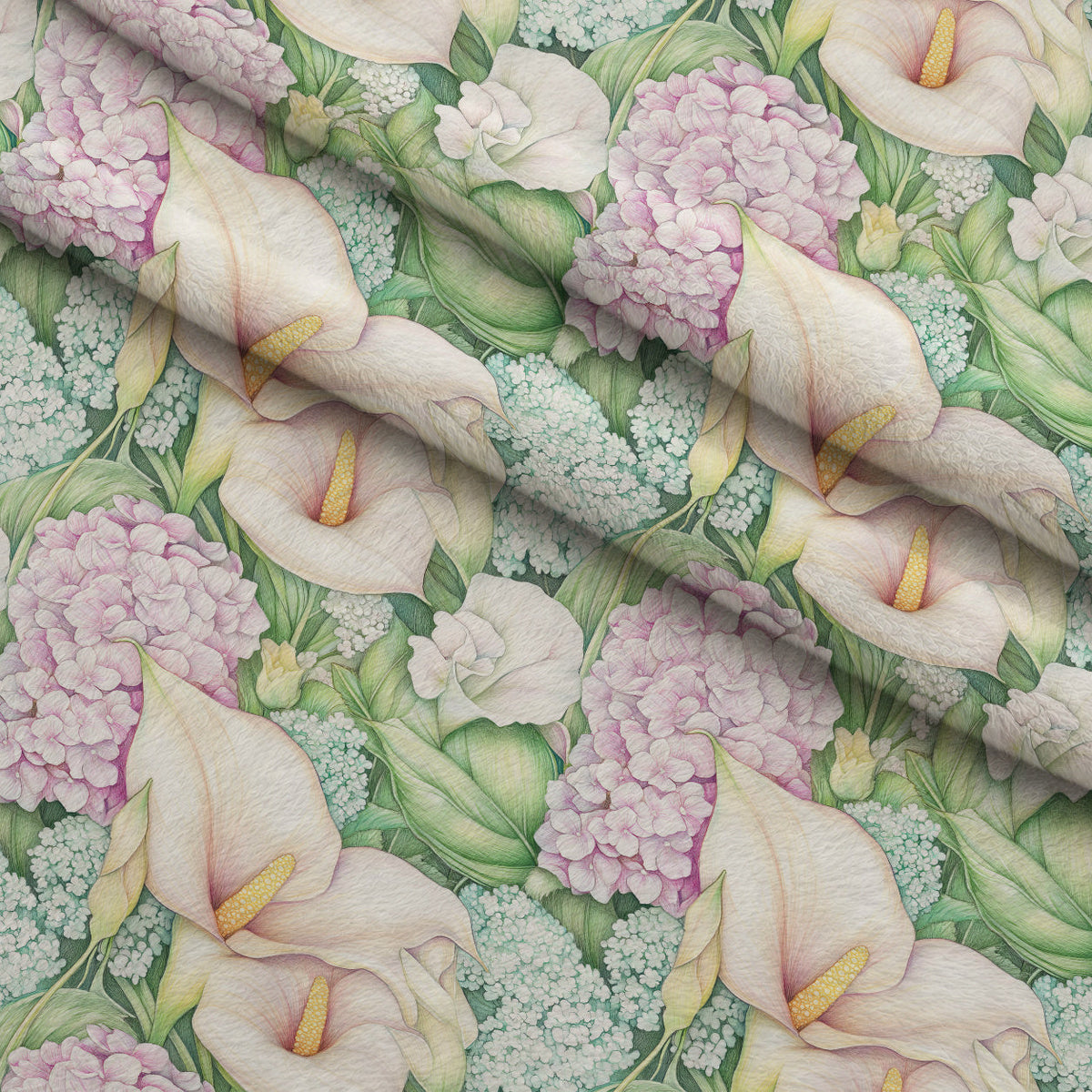 Hydrangea Serenade Pattern 1 Fleece Fabric — fleece fabric folded close-up preview (mv-fleece-v1:lying)