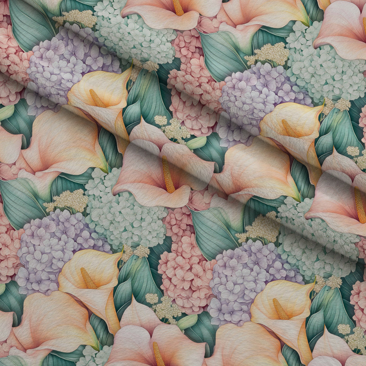 Hydrangea Serenade Pattern 3 Fleece Fabric — fleece fabric folded close-up preview (mv-fleece-v1:lying)